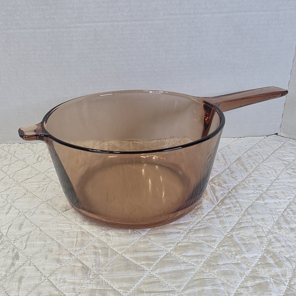 Vintage Corning Visions Amber Glass 2.5L Saucepan Pot France No Lid